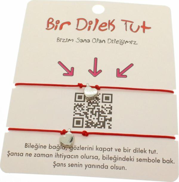 Gümüş Renk Kırmızı İp Kalp Arkadaş  Bilekliği - 1854 - Image 1