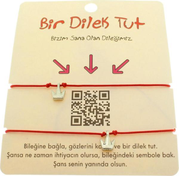 Gümüş Renk Kırmızı İp Kral Taçı Arkadaş  Bilekliği - 1864 - Image 1