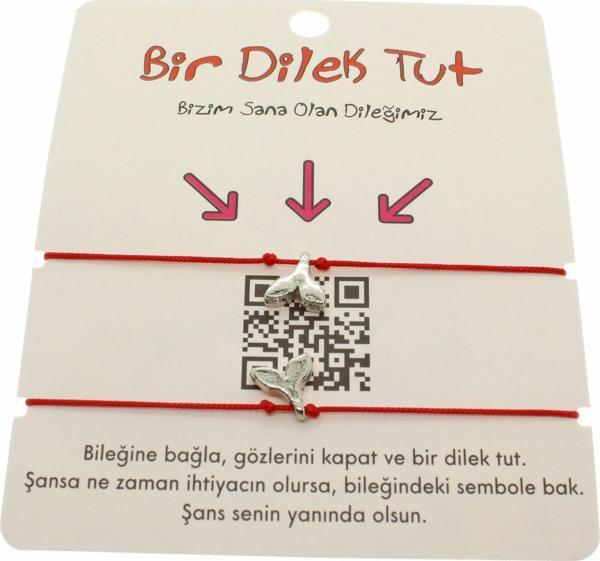 Gümüş Renk Kırmızı İp Kuyruk  Arkadaş  Bilekliği - 1856 - Image 1