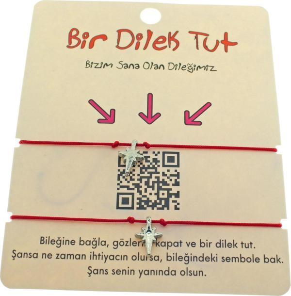 Gümüş Renk Kırmızı İp Kuyruklu Kutup Yıldızı Arkadaş  Bilekliği - 1862 - Image 1