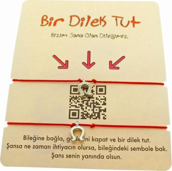 Gümüş Renk Kırmızı İp Nal Arkadaş  Bilekliği - 1861 - Image 1