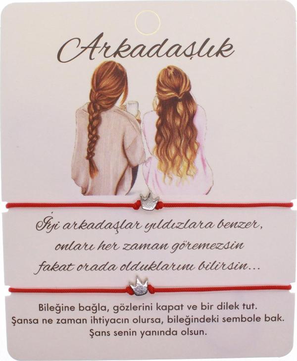 Gümüş Renk Kırmızı İp Taç Arkadaş  Bilekliği - 1605 - Image 1