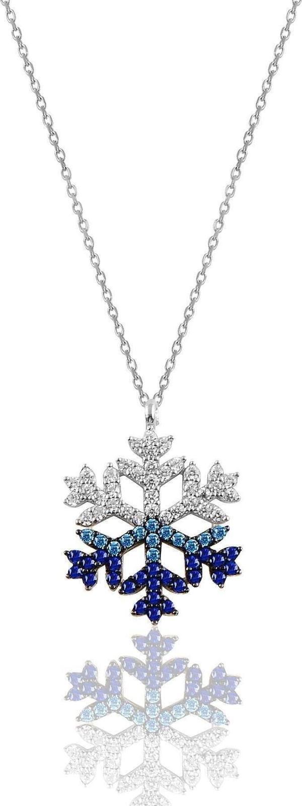 Gümüş Rodyumlu Renkli  Zirkon Taşlı Kar Tanesi Kolye Gümüş Renk - 326 - Image 1