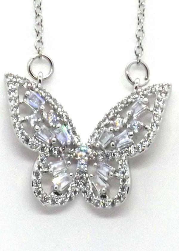 Gümüş Renk Çelik Kelebek Motifli Çok Taşlı Kolye 690 - Image 1