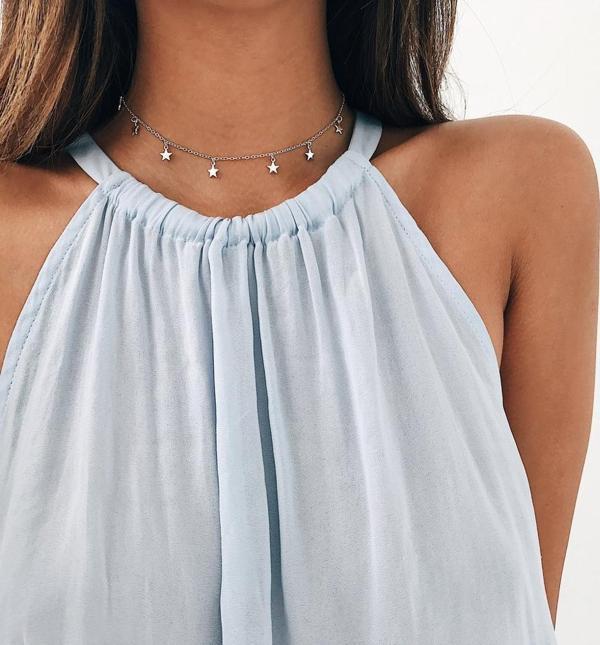 Gümüş Renk Geometrik Yıldız Kolye Gümüş Renk Zincir Kadınlar İçin Kolye Chokers  - 442 - Image 1
