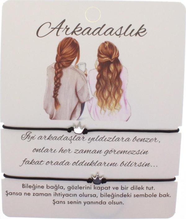 Gümüş Renk Siyah  İp Taç Arkadaş  Bilekliği - 1602 - Image 1
