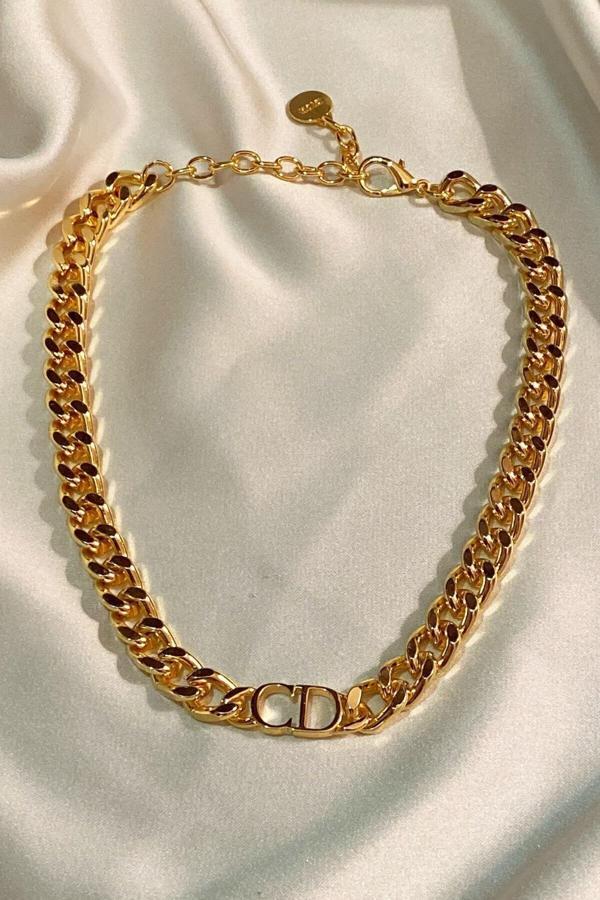 Kadın Gold Cd Harfli Christian Dior Model Kalın Zincir Kolye Altın Renk - 335 - Image 1