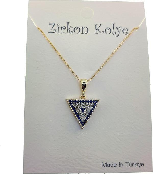 Altın Renk Üçgen Göz Nazar Model Zirkon Kolye  - 2754 - Image 1