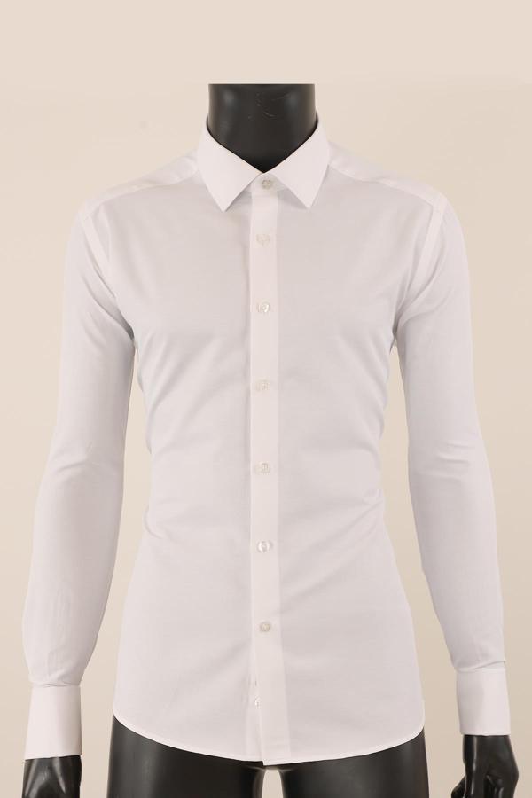 Uzun Kol Slim Fit Damatlık Beyaz Gömlek - Image 1