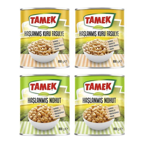 Tamek Haşlanmış Kuru Fasulye - Nohut 800 gr 4 lü Karma Paket - Image 1