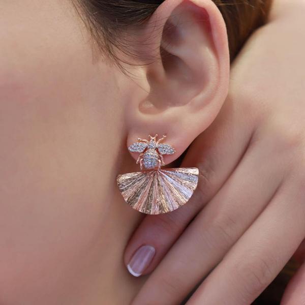 Arı Rose Gold Kaplama Gümüş Küpe - Image 1