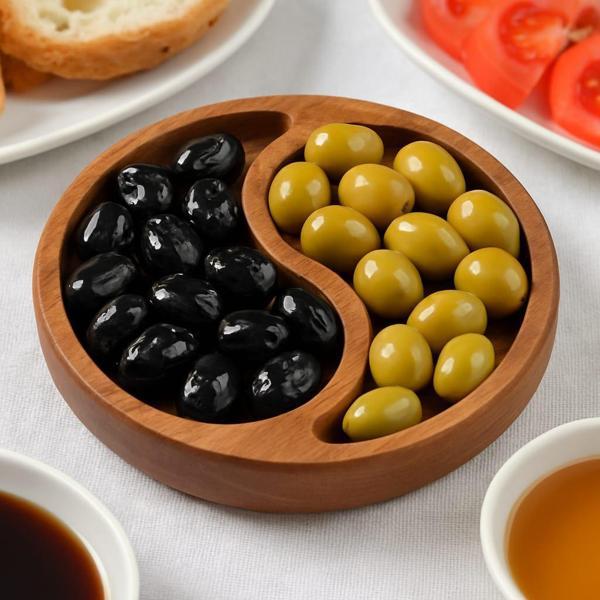 Saban Doğal Ahşap Çerezlik ve Kahvaltılık – 2 Bölmeli Sunum Tabağı  T10 - Image 1