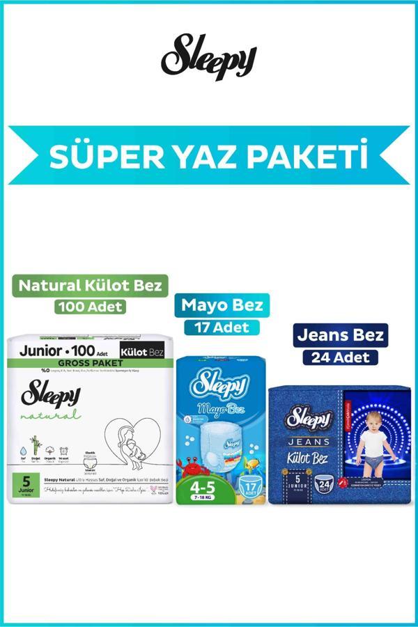 Sleepy Jeans Külot Bez 5 Numara Junior 24 Adet+Mayo Külot Bez 17 Adet+Natural Gross Külot Bez 100 Adet - Image 1