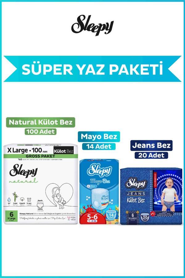 Sleepy Jeans Külot Bez 6 Numara Xlarge 20 Adet+Mayo Külot Bez 14 Adet+Natural Gross Külot Bez 100 Adet - Image 1