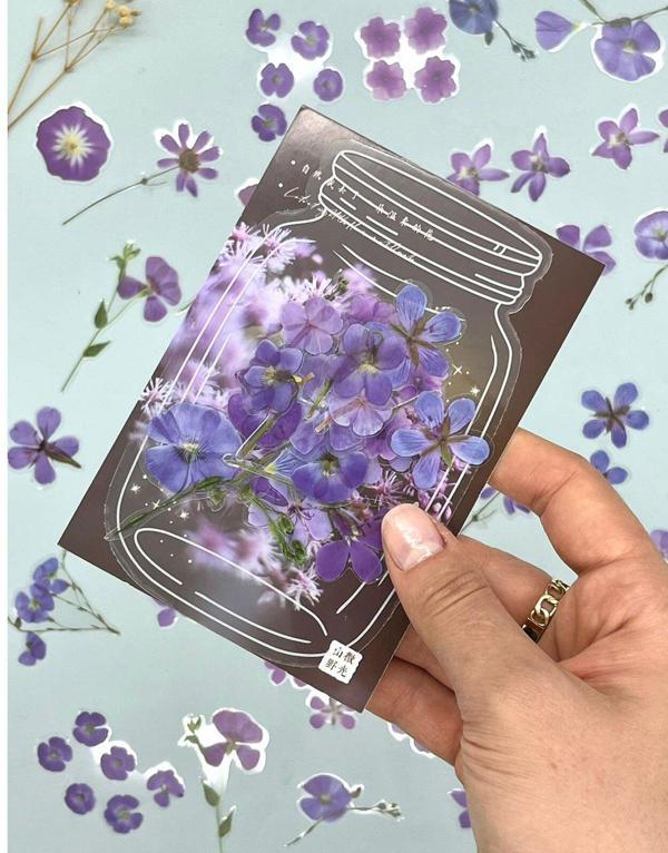 Retro Mor Renkli Çiçek Şeffaf  Sticker - Scrapbook - Bullet Journal -  Defter Süsleme-Çıkartma - Image 1