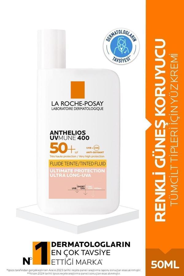 La Roche Posay Anthelios Uvmune Fluid SPF+50 Tüm Ciltler İçin Yüksek Korumalı Renkli Yüz Güneş Kremi - Image 1