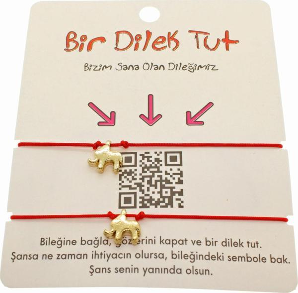 Altın Renk Kırmızı İp  Fil  Arkadaş  Bilekliği - 1875 - Image 1