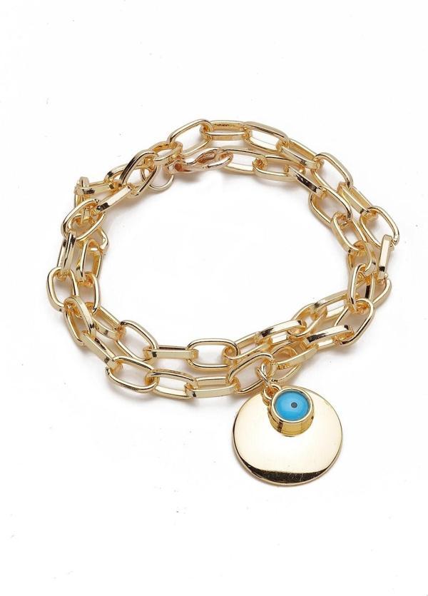 Altın Sarısı Çift Dolama Nazarlı Göz Bileklik - 107 - Image 1