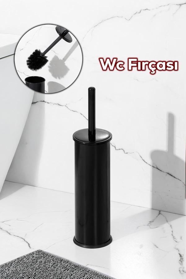 Porsima 831S Siyah Çelik Tuvalet Wc Fırçası - Çelik Fırçalık Siyah - Image 1