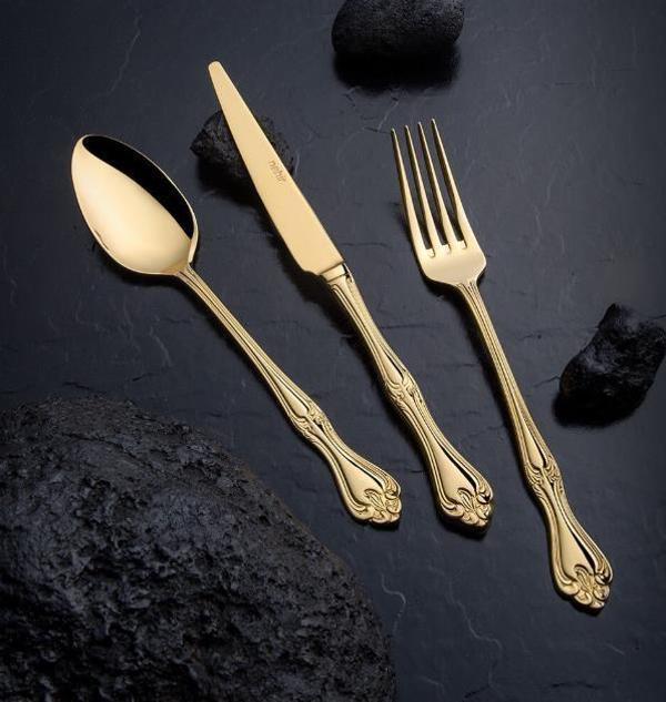 Nehir Lalezar Titanyum Gold Full Altın Parlak 84 Parça Kutulu Çatal Bıçak Set - Image 1