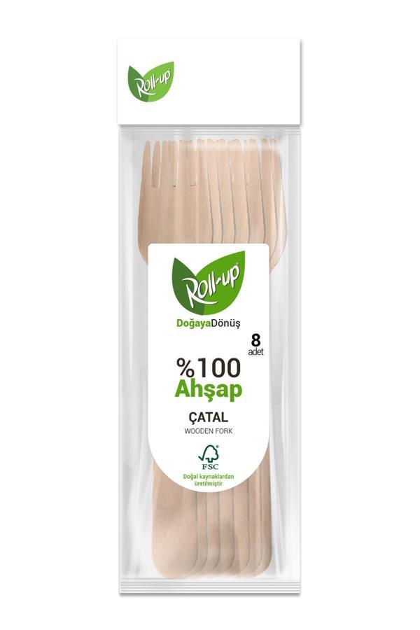 Alsepeteavm  Roll-up Doğa Dostu Ahşap Çatal 8li - Image 1