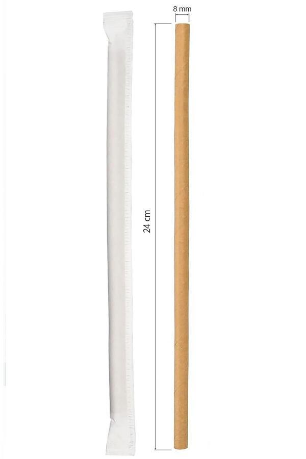 Alsepeteavm  Roll-up Kağıt Sargılı Frozen Kağıt Pipet Kraft 8mmx24cm 100 Adet - Image 1