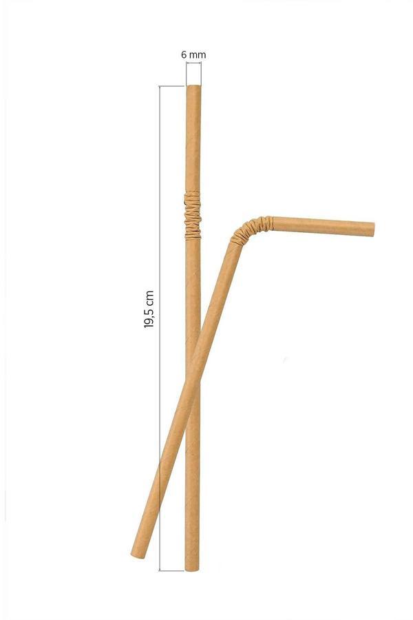 Alsepeteavm  Roll-up Körüklü Kraft Kağıt Pipet 6mmx19,5cm 100 Adet - Image 1