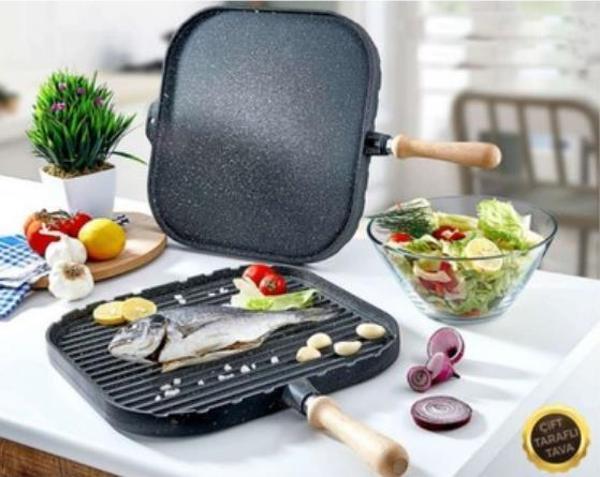 Eda Döküm Kare Çift Taraflı Izgara ve Gözleme Tavası 34 cm - Image 1