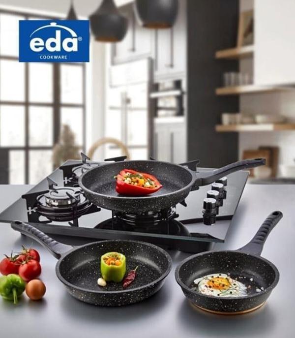 Eda Granit Döküm 3'lü Tava Seti Gri 20-24-28 cm - Image 1