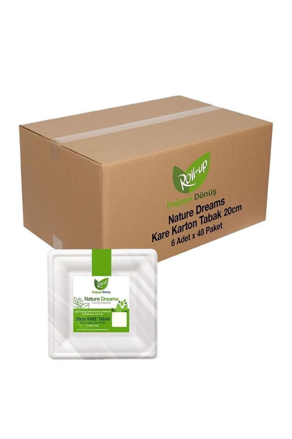 Alsepeteavm  Roll-up Doğaya Dönüşümlü Kare Karton Tabak 20cm 6 Adet X 48 Paket (koli) - Image 1
