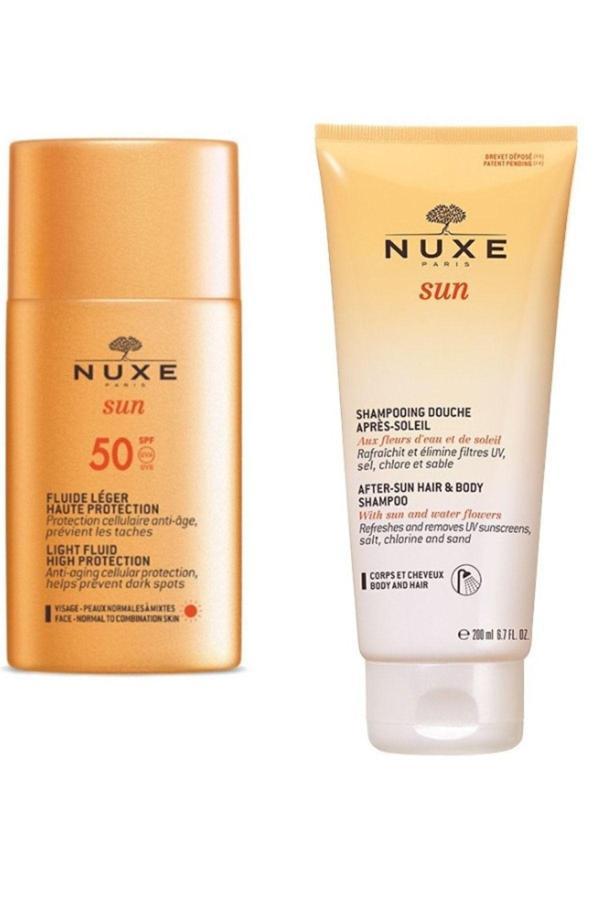 Nuxe Sun Güneş Koruyucu Yüz Kremi Spf 50 50 Ml - Güneş Sonrası Saç Ve Vücut Şampuanı 200 Ml - Image 1