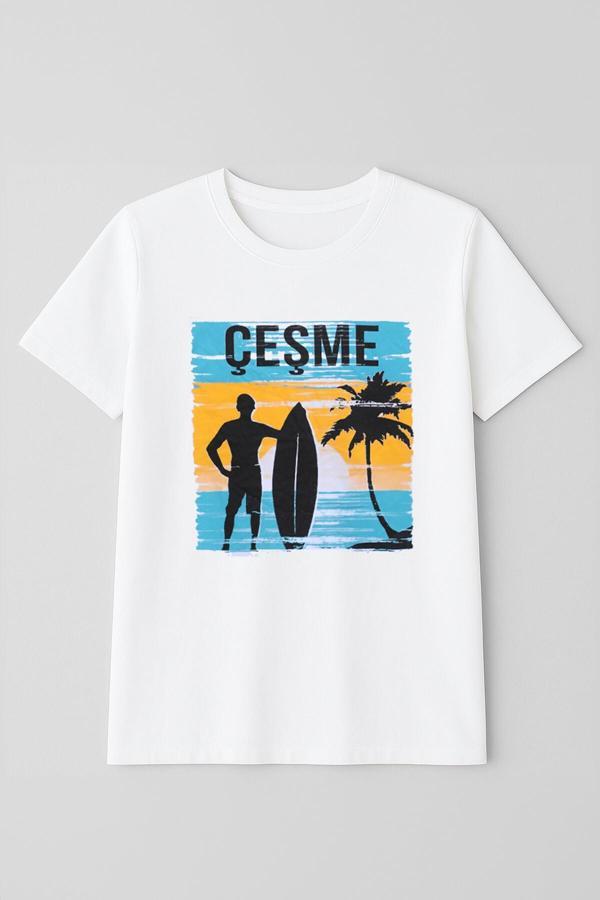 Erkek Bisiklet Yaka %100 Pamuk Çeşme Baskılı Kısa Kollu T-shirt - Image 1