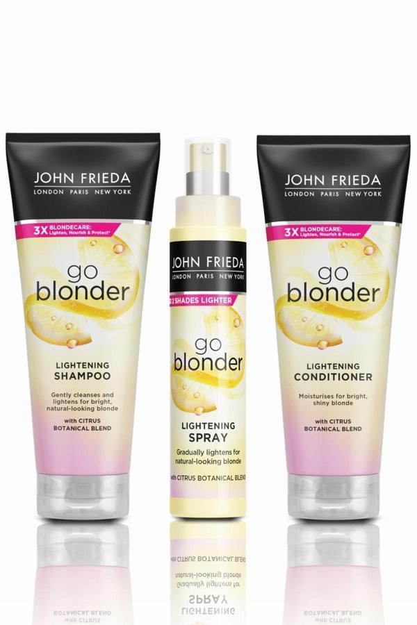 John Frieda Sarı Saçlara Özel Işıltı Veren Saç Bakım Seti (Şampuan, Saç Kremi, Sprey) - Image 1