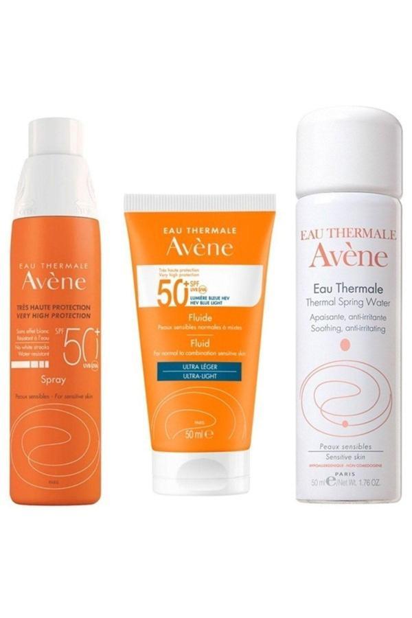 Avene Güneşten Korunma Seti - Spray Spf 50+ 200Ml - Solaire Spf50+ Fluid Ultra Light 50 Ml Termal Su 50Ml - Image 1