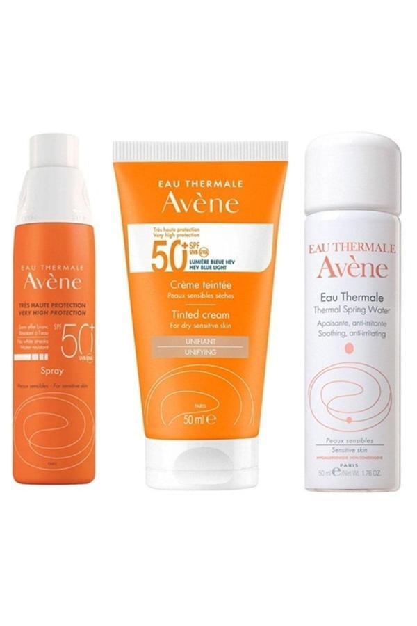 Avene Güneşten Korunma Seti 3 - Spray Spf 50+ 200Ml - Spf 50+ Renkli Güneş Kremi 50 Ml Termal Su 50Ml - Image 1