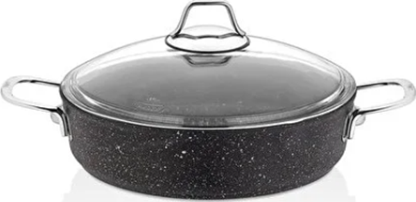 Falez Black Line Granit Döküm 22 cm Kısa Karnıyarık Tencere Siyah - Image 1