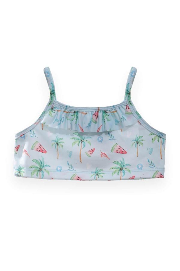Kız Çocuk Karpuz Palmiye Desenli Havuz Plaj Bikini Takımı - Image 1
