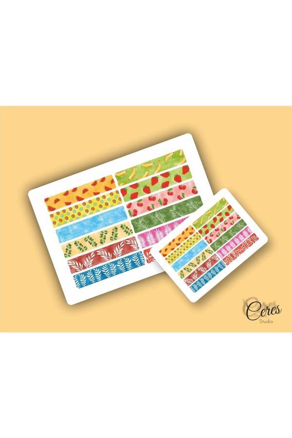 Washi Tape | Renkli - Eğlenceli - Nostaljik - Retro | Etiket Sticker (1 SAYFA) - Image 1