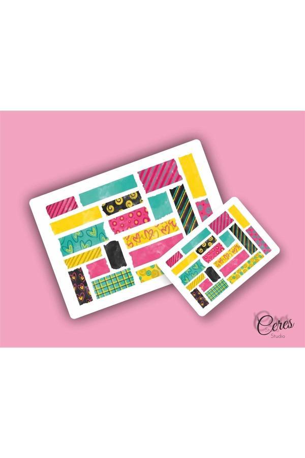 Washi Tape | Renkli - Eğlenceli - Nostaljik - Retro | Etiket Sticker (1 SAYFA) - Image 1
