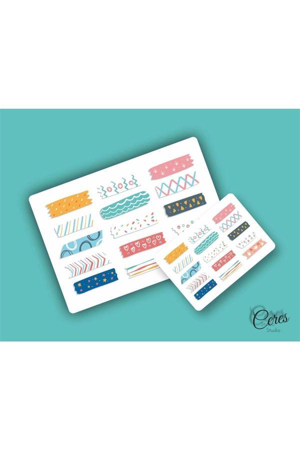 Washi Tape | Renkli - Eğlenceli - Nostaljik - Retro | Etiket Sticker (1 SAYFA) - Image 1