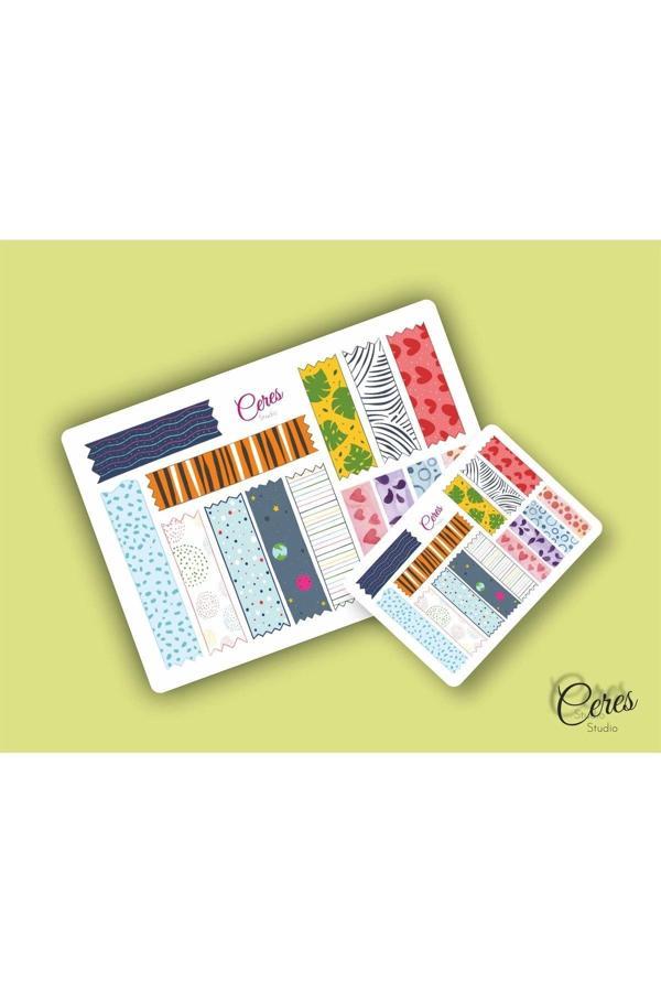 Washi Tape | Renkli - Eğlenceli - Nostaljik - Retro | Etiket Sticker (1 SAYFA) - Image 1