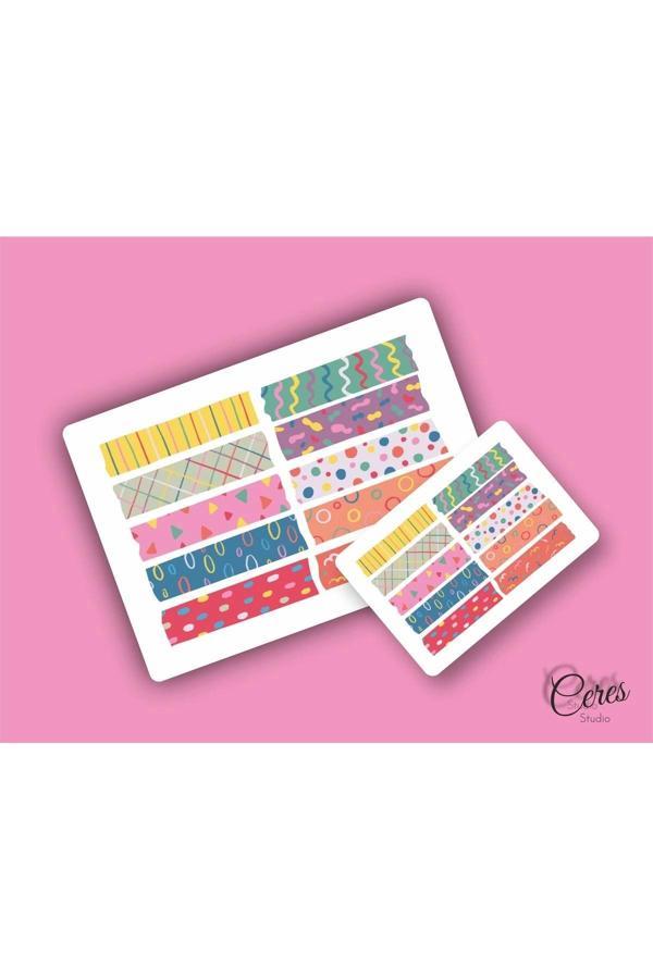 Washi Tape | Renkli - Eğlenceli - Nostaljik - Retro | Etiket Sticker (1 SAYFA) - Image 1
