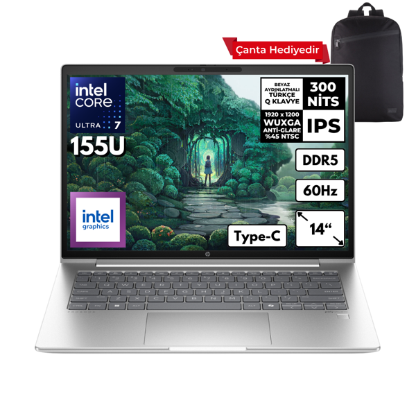 HP ProBook 440 G11 Ultra 7-155U 64-GBDDR5 512 GBSSD Intel Graphics 14" WUXGA Windows 11 Home + Sırt Çantası A22YSEAMF44 - Image 1