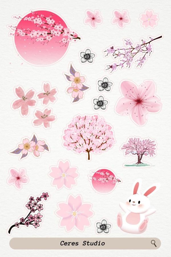 Sakura Pembe Tema Sticker Etiket 4 Sayfa 87 Adet Etiket - Pembe - Image 1