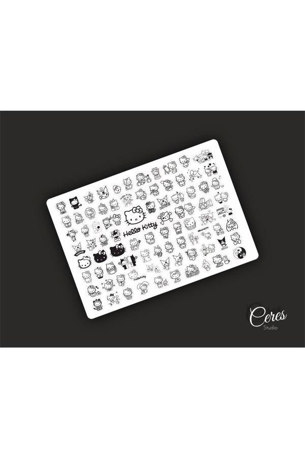 Hello Kitty Black & White Siyah Beyaz Sanrio Hello Kitty Sticker Etiket 1 Sayfa 86 Adet Etiket - Image 1