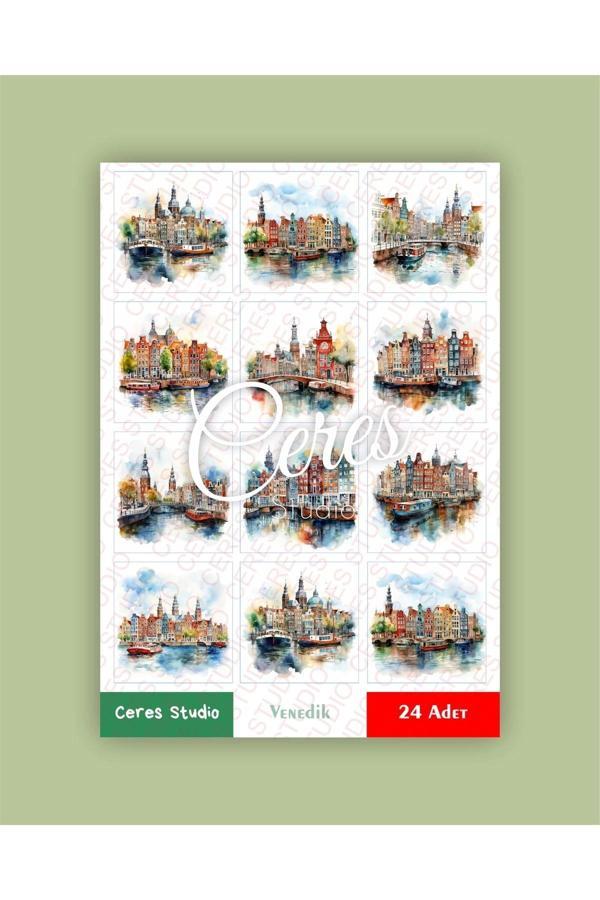 İtalya Venedik Temalı Sticker Set Italy - Venezia 2 Sayfa 24 Adet Etiket Planlayıcı Bullet Journal - Image 1