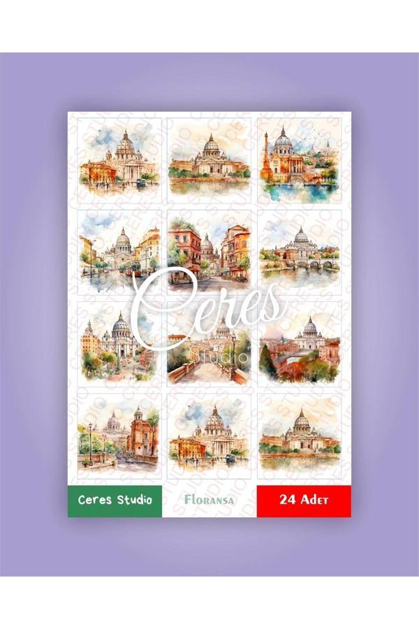 İtalya Floransa Tema Sticker Set Italy - Florance 2 Sayfa 24 Adet Etiket Planlayıcı Bullet Journal - Image 1