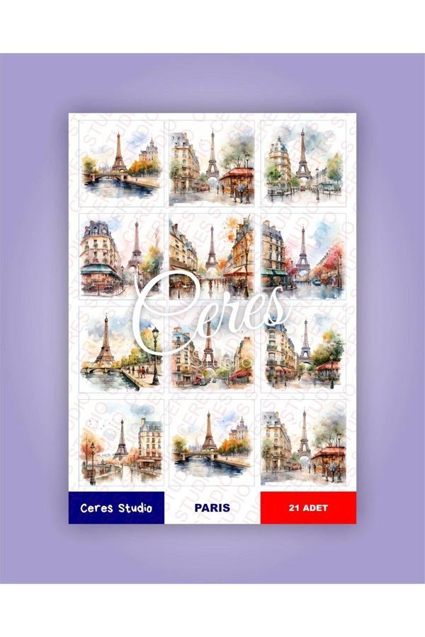Fransa Paris Eyfel Tema Sticker Set France Eiffel 2 Sayfa 21 Adet Etiket Planlayıcı Bullet Journal - Image 1
