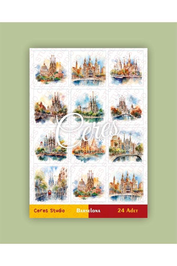 İspanya Barselona Tema Sticker Set Spain Barcelona 2 Sayfa 24 Adet Etiket Planlayıcı Bullet Journal - Image 1