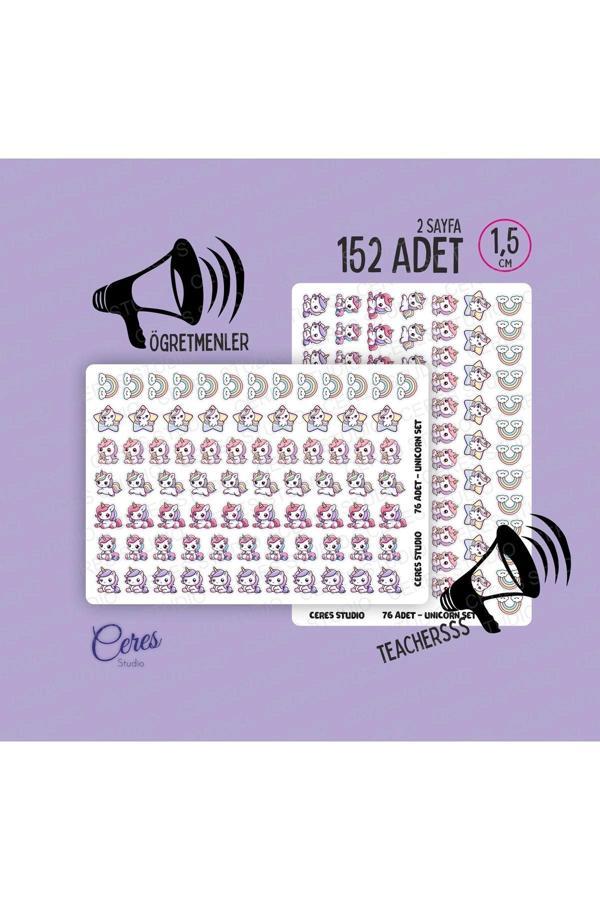 Sevimli Unicorn Sticker Etiket Seti - Laptop Telefon Defter Journal Etiketi - Image 1
